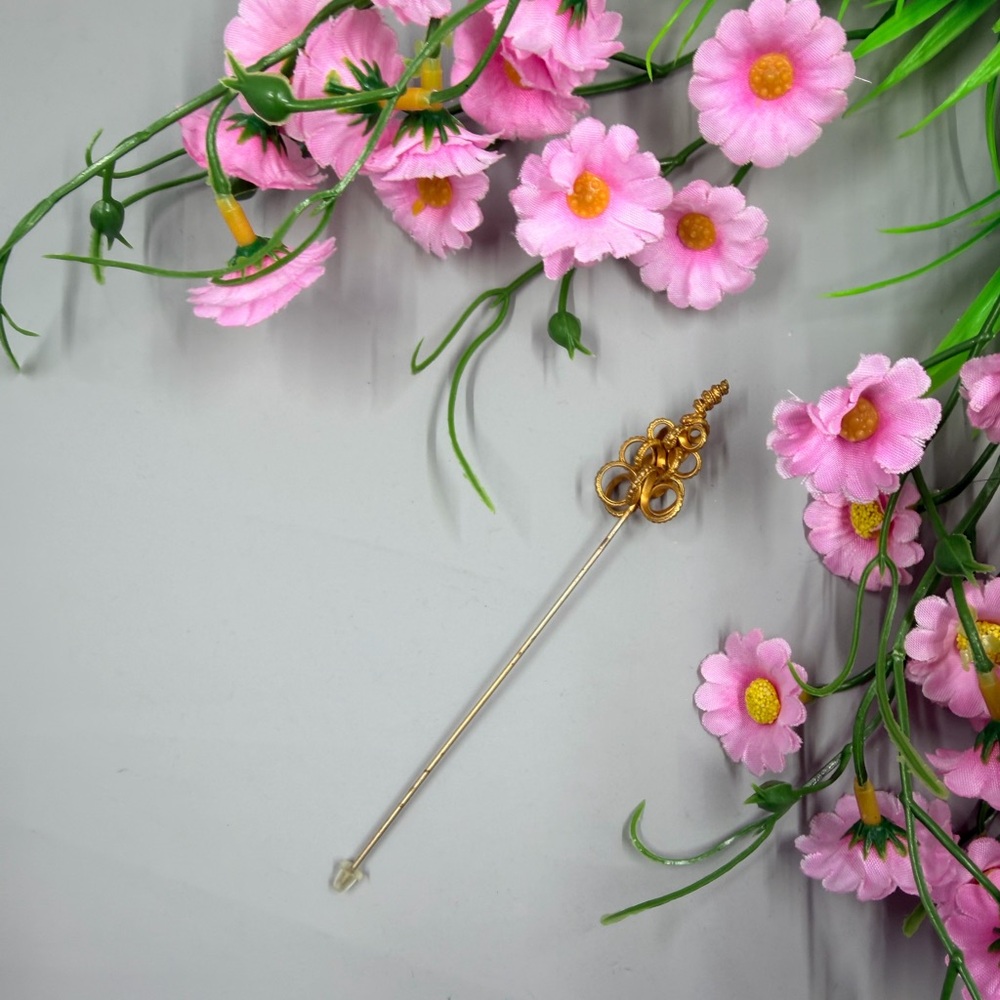 Vintage 1980s Ornate Gold Brooch Hat Pin